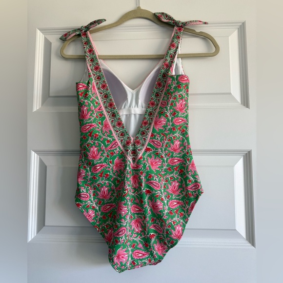 BODEN Bow Shoulder Swimsuit Lime, Botanic Vine Women NWT - Picture 10 of 14
